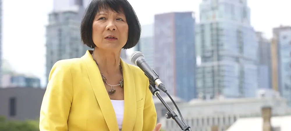 Olivia Chow durante uma intervenção pública em Toronto.